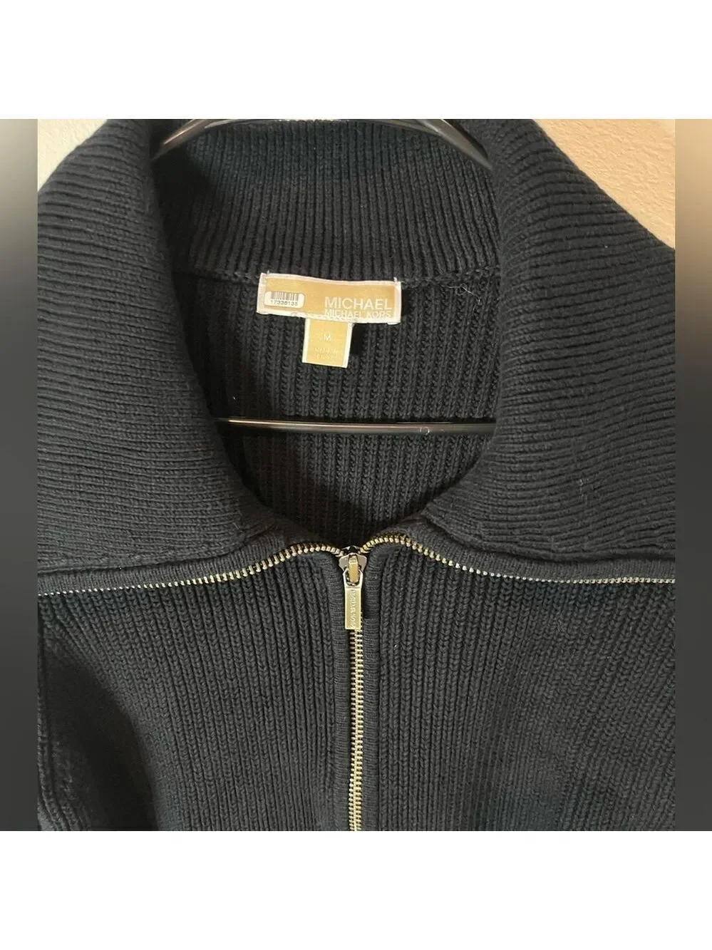 Michael Kors Black Collared Zip Up Cardigan